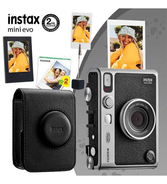 Fujıfılm Instax Mını Evo Black Kamera+ Black Çanta+20