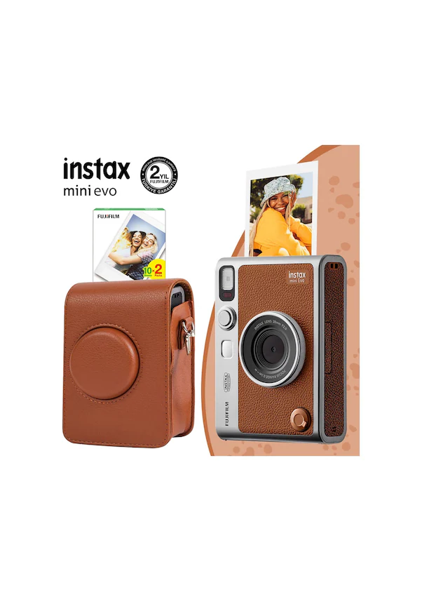 FUJIFILM INSTAX MINI EVO BROWN KAMERA+BROWN ÇANTA+20′Lİ FİLM - 1